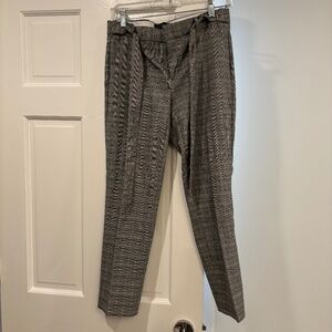 Grey plaid tie waist dress pants